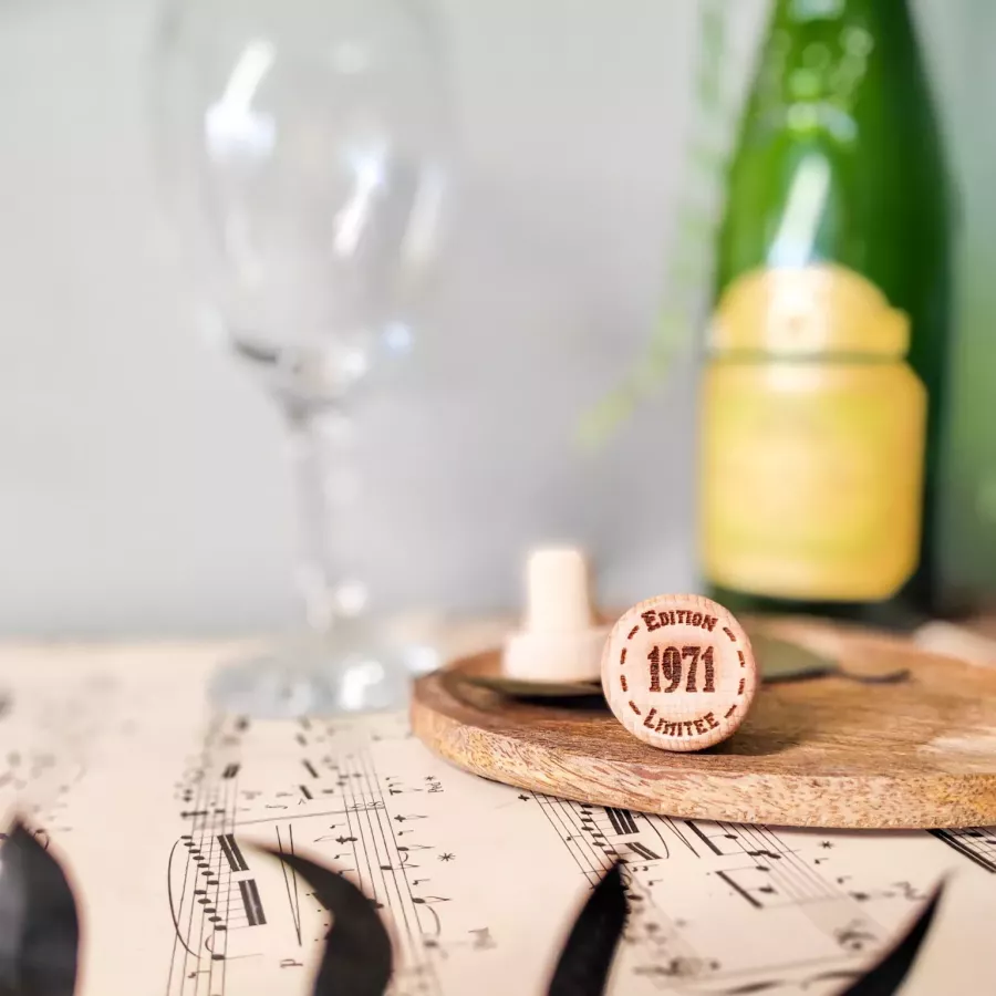Bouchon vin bois et liège personnalisé – Édition Limitée [année]
