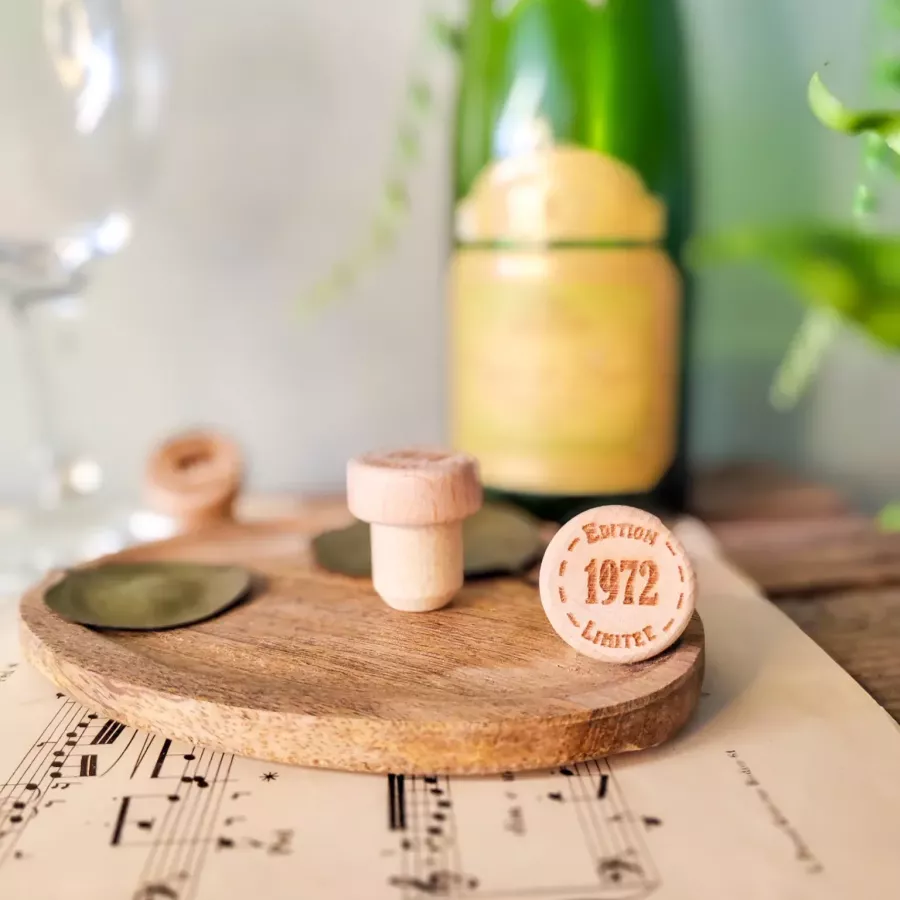 Bouchon vin bois et liège personnalisé – Édition Limitée [année]