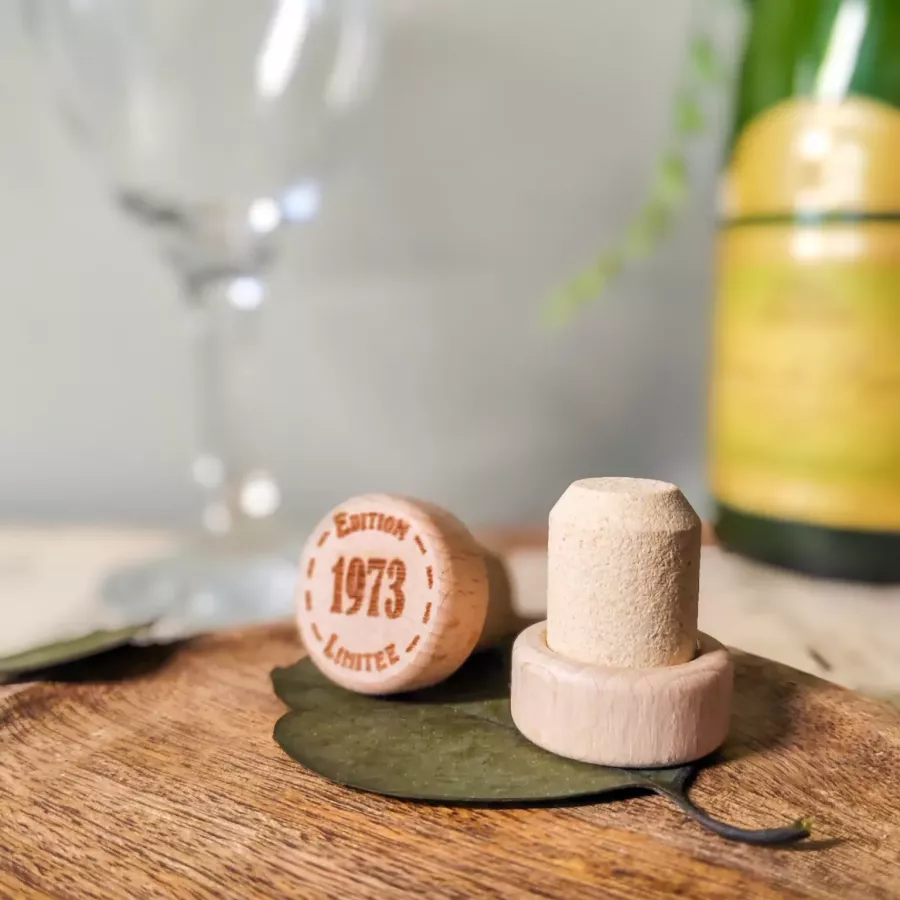 Bouchon vin bois et liège personnalisé – Édition Limitée [année]