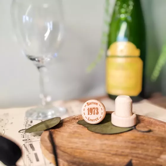 Bouchon vin bois et liège personnalisé – Édition Limitée [année]