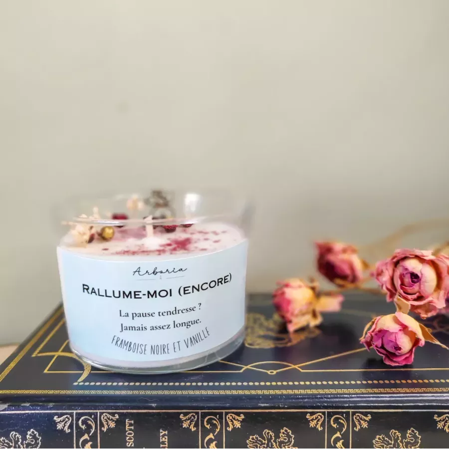 bougie à message Rallume-moi encore parfum framboise noire et vanille