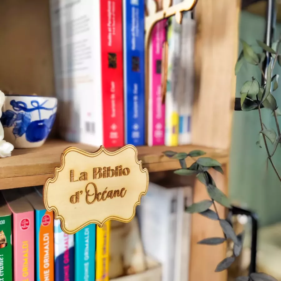 Décoration de bibliothèque personnalisable en bois – Plaque à clipser