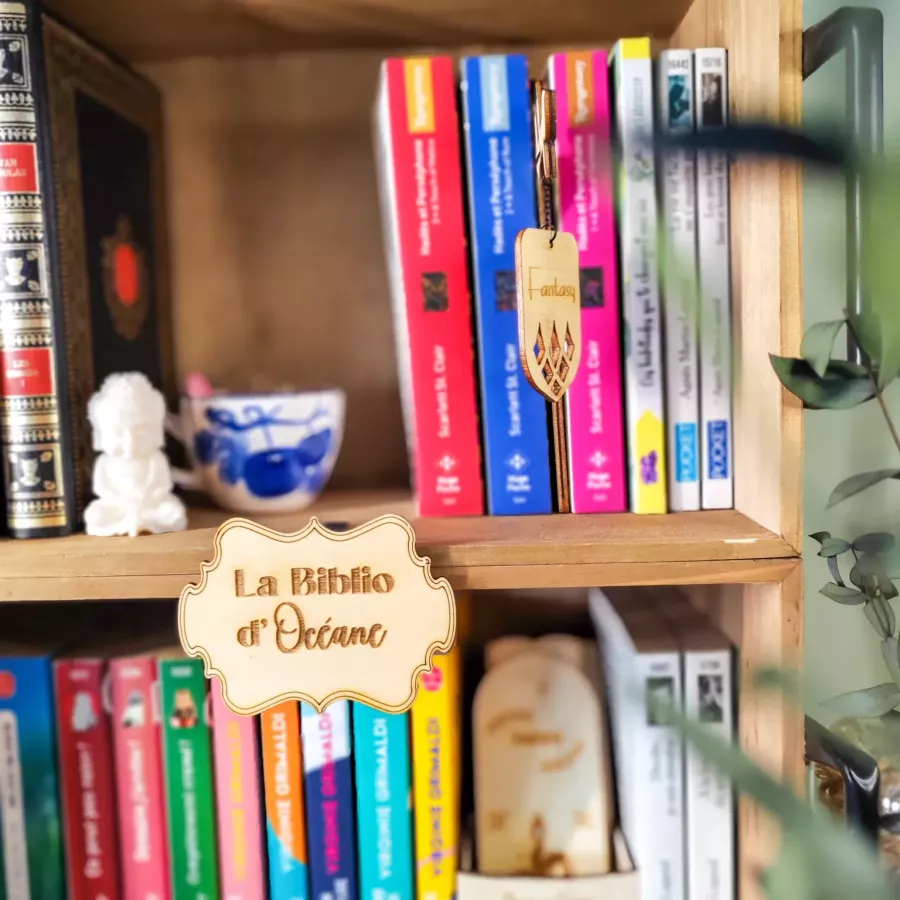 Décoration de bibliothèque personnalisable en bois – Plaque à clipser