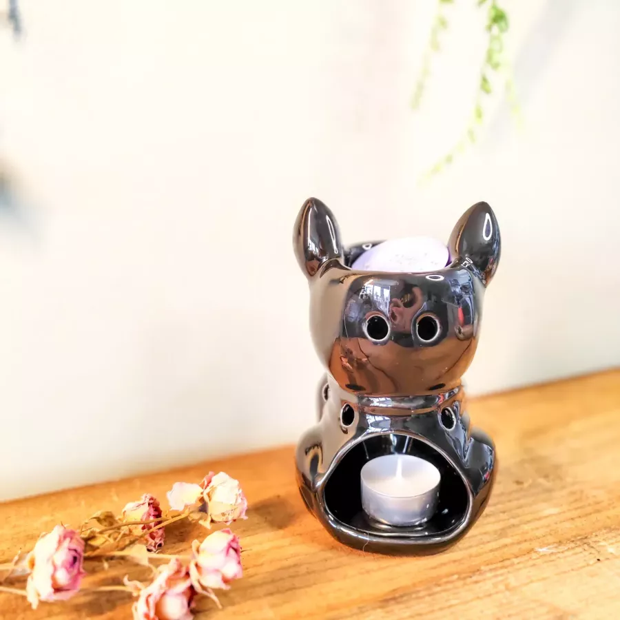 Brûle-Parfum en Céramique - Bouledogue en Costume Noir