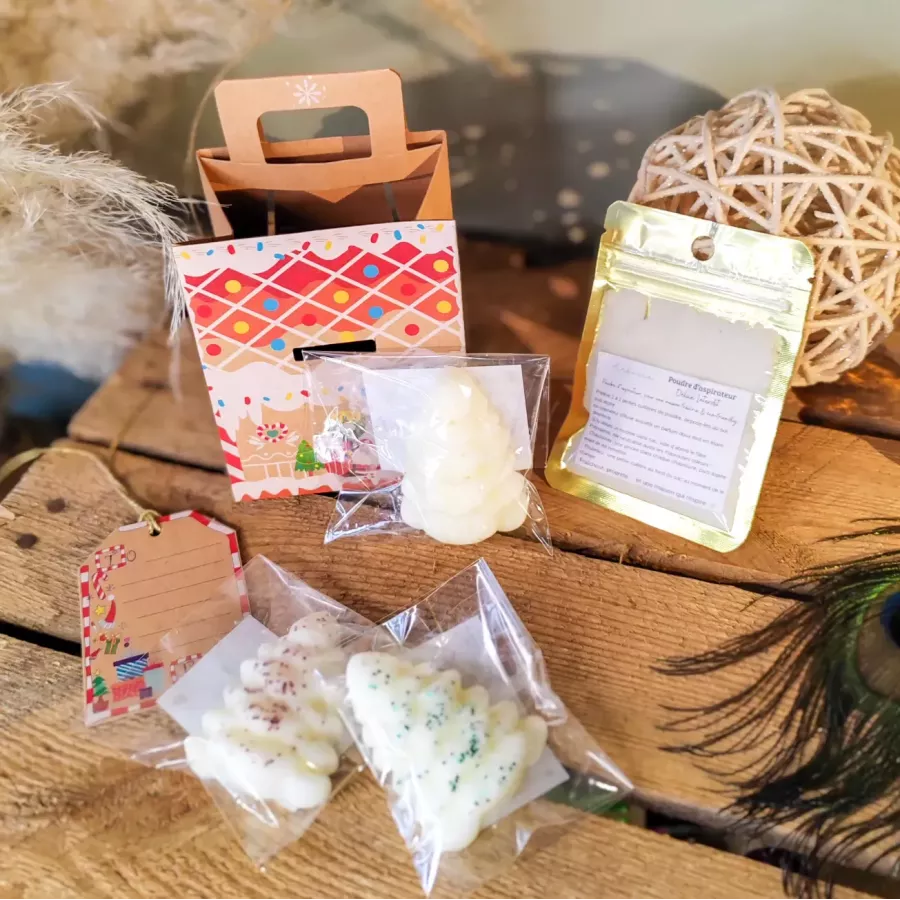 coffret parfumé artisanal avec poudre d’aspirateur fruitée