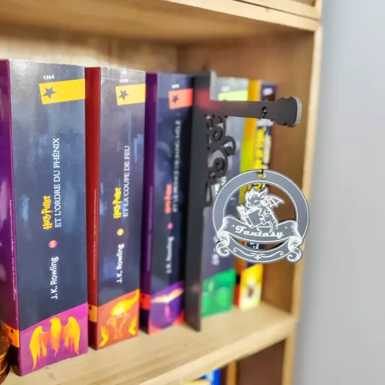 séparateur de livres gris arche calligraphique - décoration bibliothèque