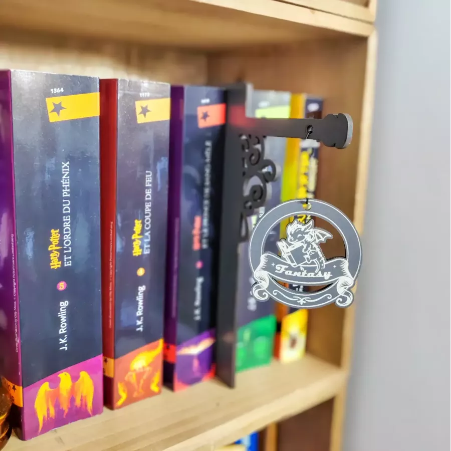 séparateur de livres gris arche calligraphique - décoration bibliothèque