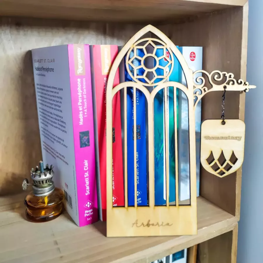 séparateur de livres bois arche des astres - bibliothèque mystique