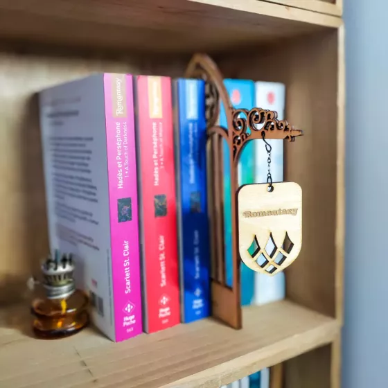 séparateur de livres bois arche des astres - bibliothèque mystique