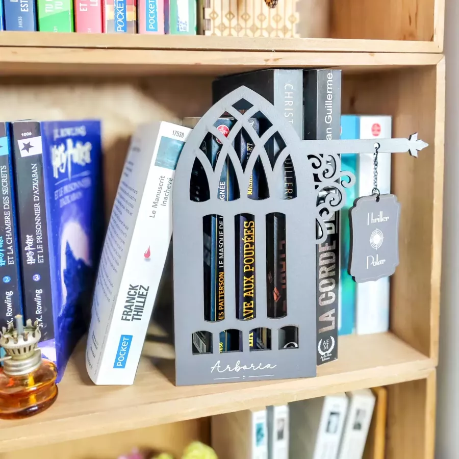 séparateur de livres bois arche des silences - cosy mystery