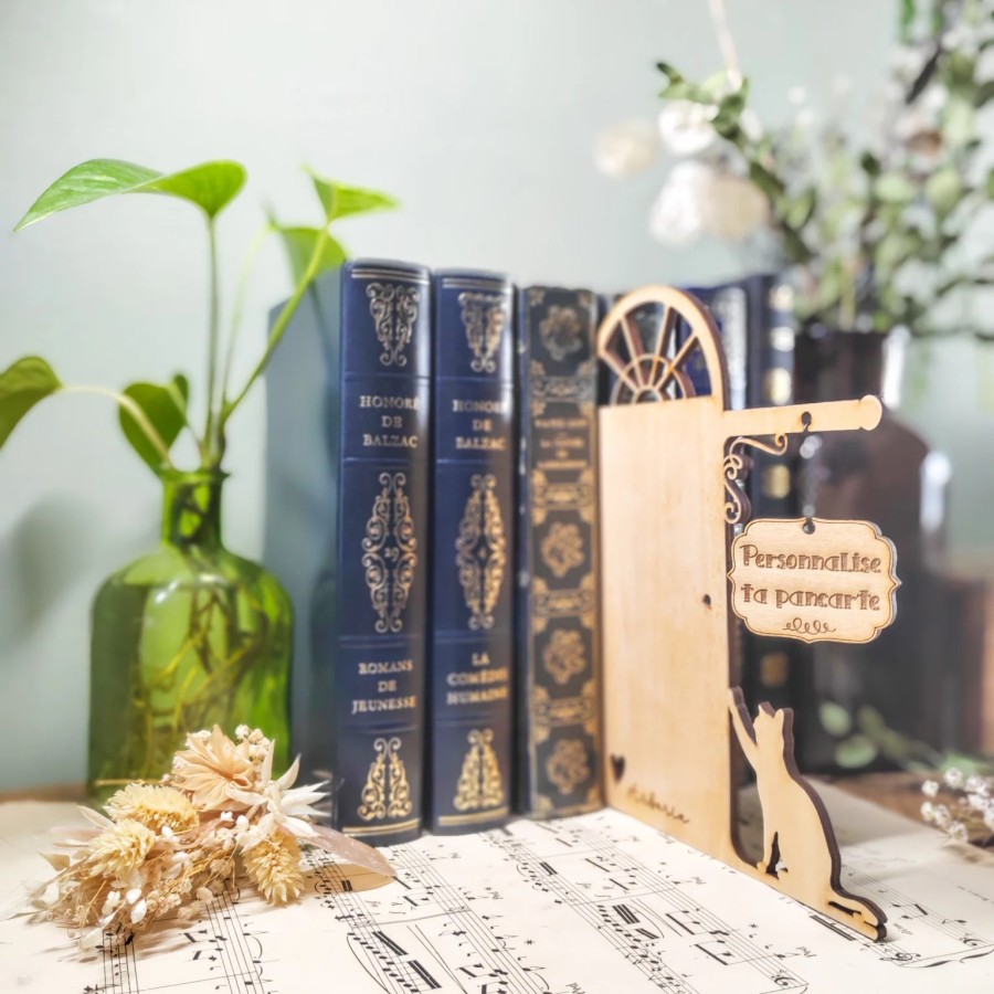 séparateur de livres bois chat personnalisable