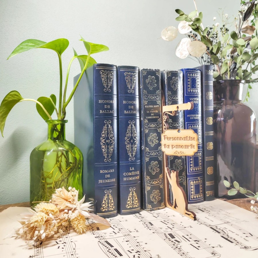 séparateur de livres bois chat personnalisable