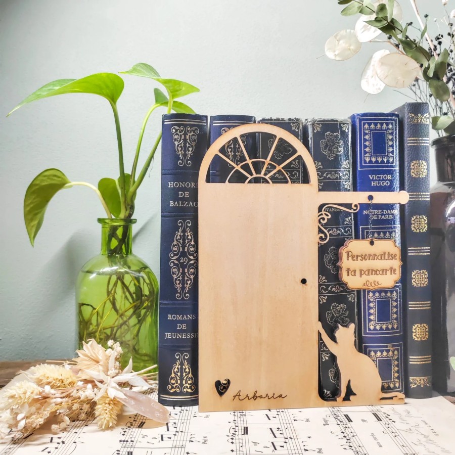 séparateur de livres bois chat personnalisable