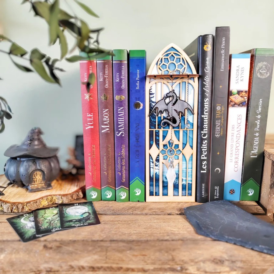 décoration bibliothèque dragon pendule Arboria