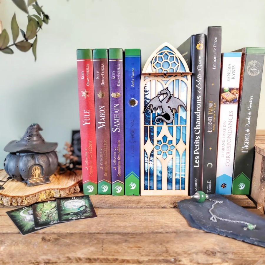 décoration bibliothèque dragon pendule Arboria