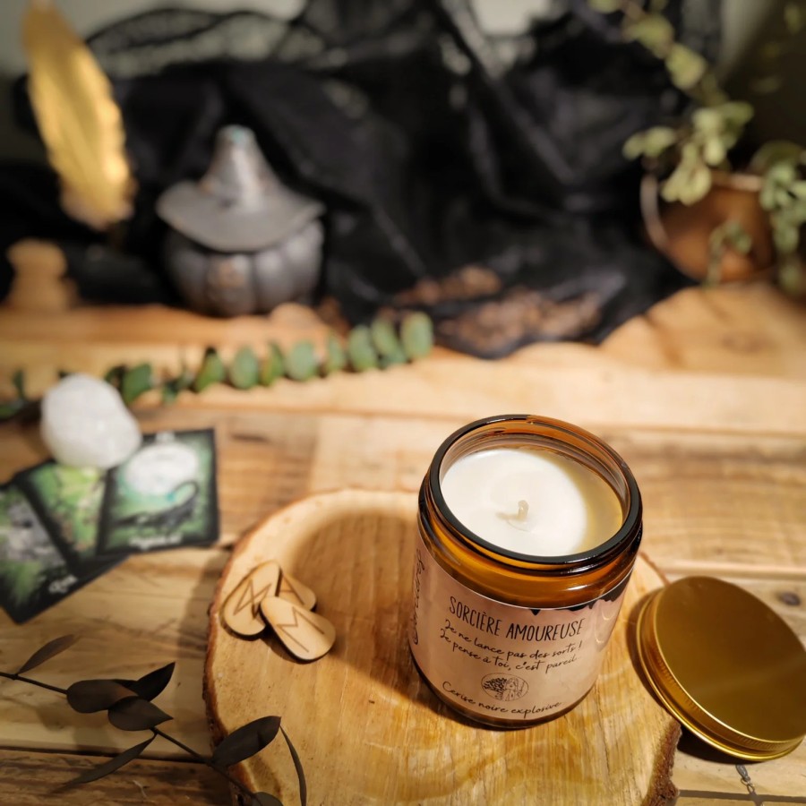 Bougie parfumée 200 g - Sorcière amoureuse - je pense à toi - Cerise Noire Explosive