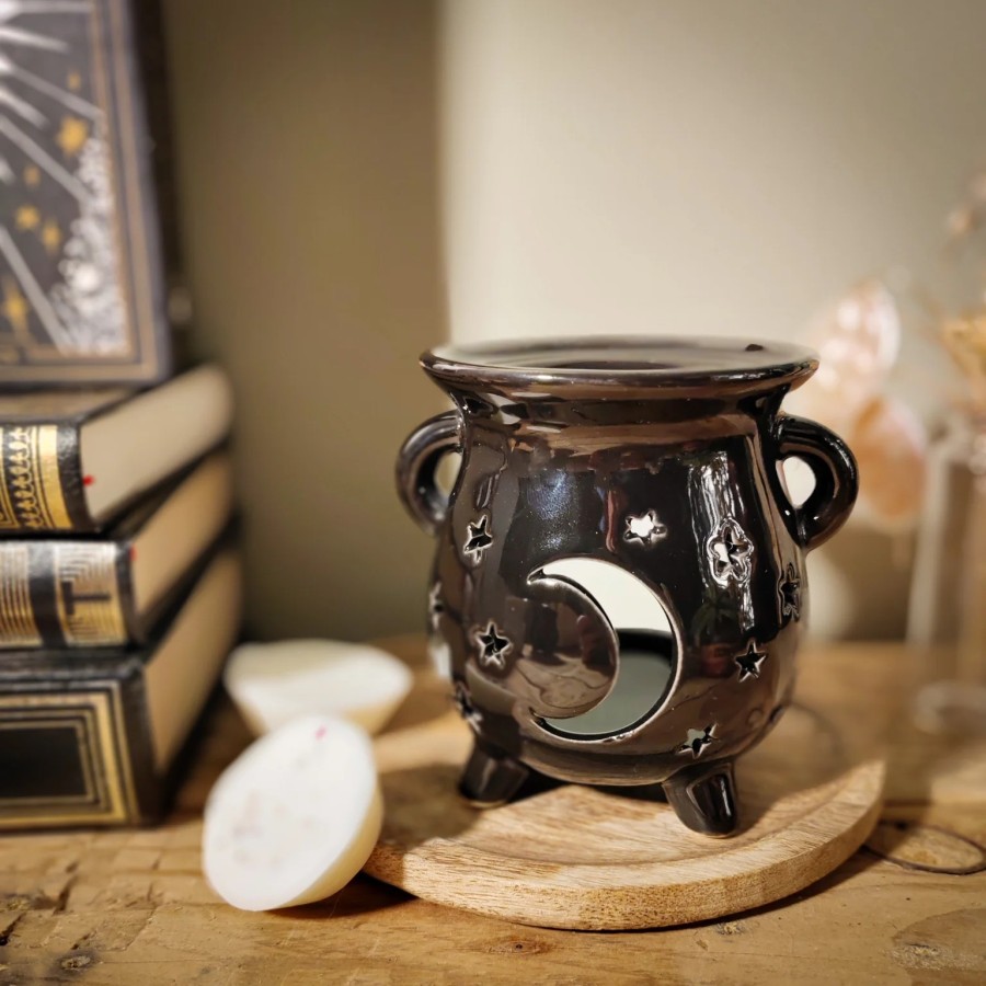 Brûleur à fondants parfumés chaudron lune et étoiles