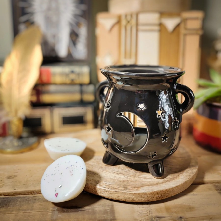 Brûleur à fondants parfumés chaudron lune et étoiles