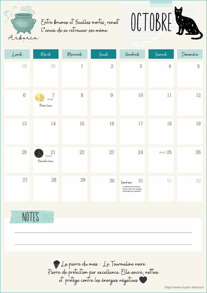 Calendrier lunaire d'octobre à télécharger